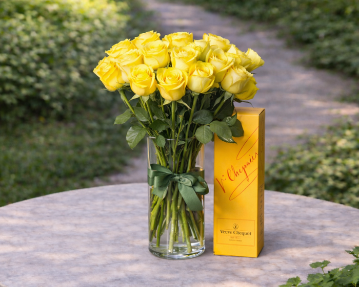 yellow roses and champagne