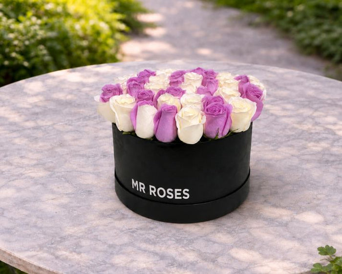 Purple & White Rose Hat Box